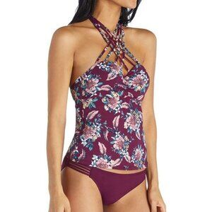 NEW Ambrielle Burgundy Gold Strappy Halter Strapless Convertible Tankini Top